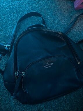 kate spade Black Leather Mini Backpack with Front Zip Pocket